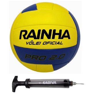 BOLA RAINHA VOLEI OFICIAL PRÓ 2.0 COM BOMBA DE AR KAGIVA DUPLA AÇÃO