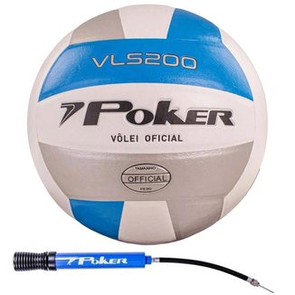 Bola Vôlei Poker VLS 200 Semi Pro + Bomba de Ar Unissex Branco e Cinza