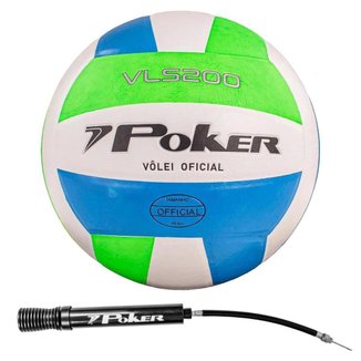 Bola Vôlei Poker VLS 200 Semi Pro + Bomba de Ar Unissex Branco e Verde