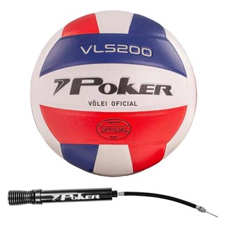 Bola Vôlei Poker VLS 200 Semi Pro + Bomba de Ar Unissex Branco e Vermelho