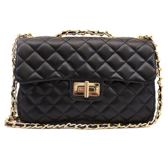 Bolsa Feminina Transversal Baú Maria Milão de Ombro e de Mão Matelasse Preta