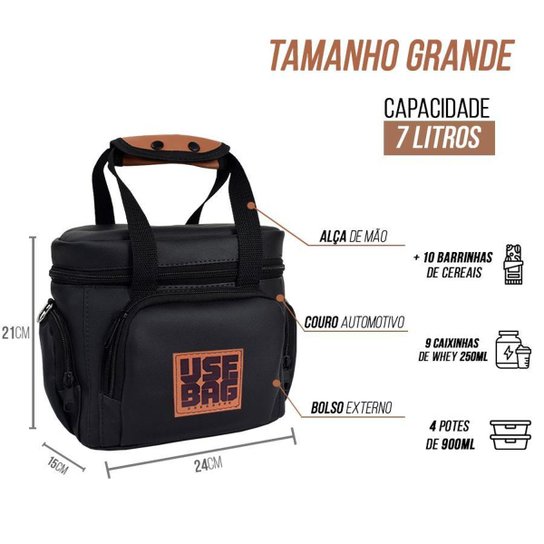 Bolsa Térmica Fitness Marmita Academia Lancheira Divisórias Com Isolamento Térmico Frasqueira