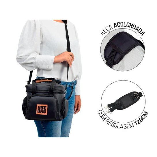 Bolsa Térmica Luxo Academia Viagem Camping Necessaire Lancheira Marmiteira Fitness Preto