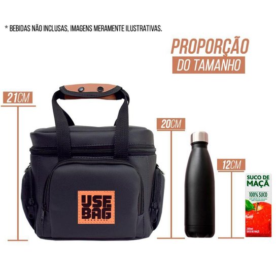 Bolsa Térmica Luxo Academia Viagem Camping Necessaire Lancheira Marmiteira Fitness Preto