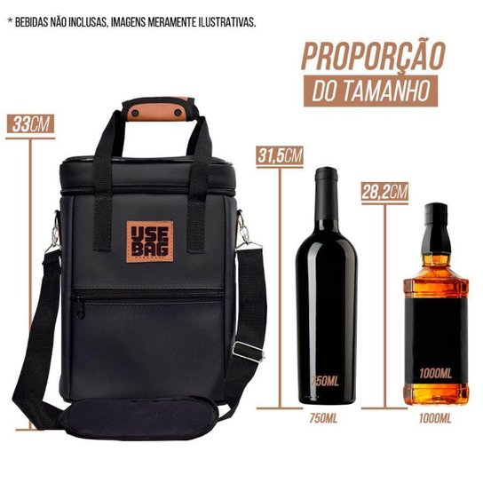 Bolsa Térmica Vinho Grande Couro Impermeável Bebidas Alça de Ombro