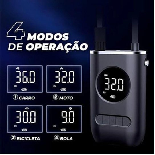 Bomba de Ar Eletrica Digital Portatil Encher Pneu Carro Moto Bike Bola Mini Calibrador Ar