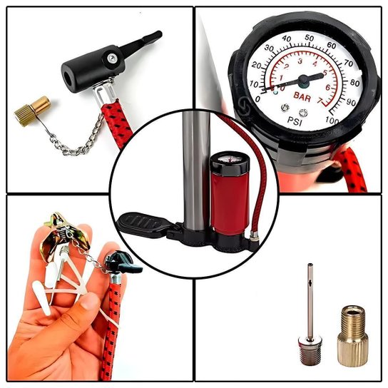 Bomba De Ar Manual Manômetro Pneu