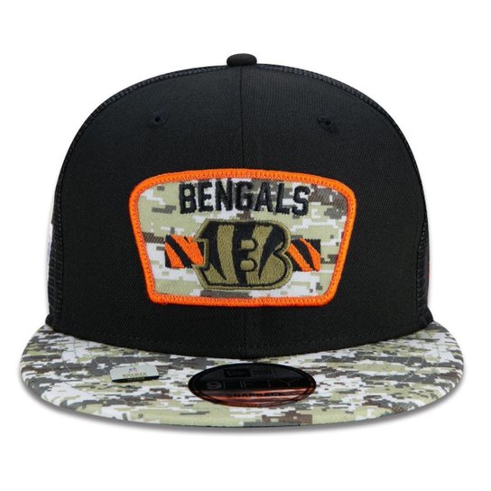 BONE 9FIFTY TRUCKER CINCINNATI BENGALS SALUTE TO SERVICE NFL SNAPBACK ABA RETA PRETO PRETO NEW ERA