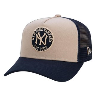 BONE 9FORTY A-FRAME TRUCKER SNAPBACK ABA CURVA NEW YORK YANKEES CORE FELT BEGE NEW ERA