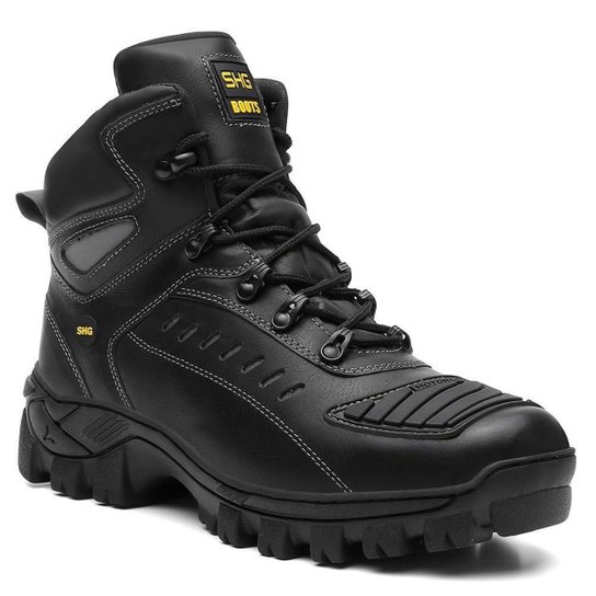 Bota BHG Motoqueira Couro Palmilha Gel Refletivo Lateral Masculina