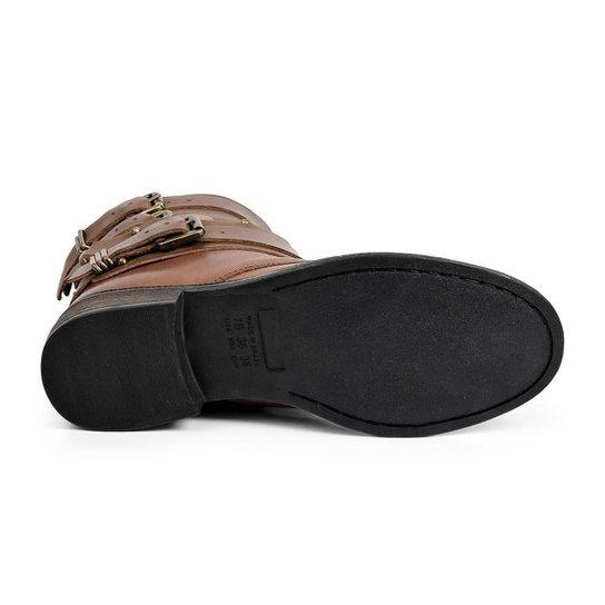 Bota Biker Feminina Zíper Fivelas Couro Conforto Dia a Dia