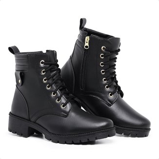 Bota Casual Feminina Coturno Feminino Moderno Cano Curto Zíper Lateral Preta Confortável