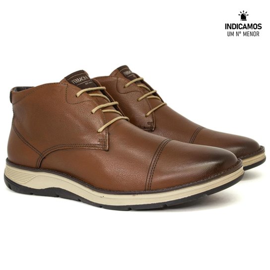 Bota Casual Ferracini 24h Fluence Couro Legítimo com Cadarço Palmilha Macia Confortável 5542-559