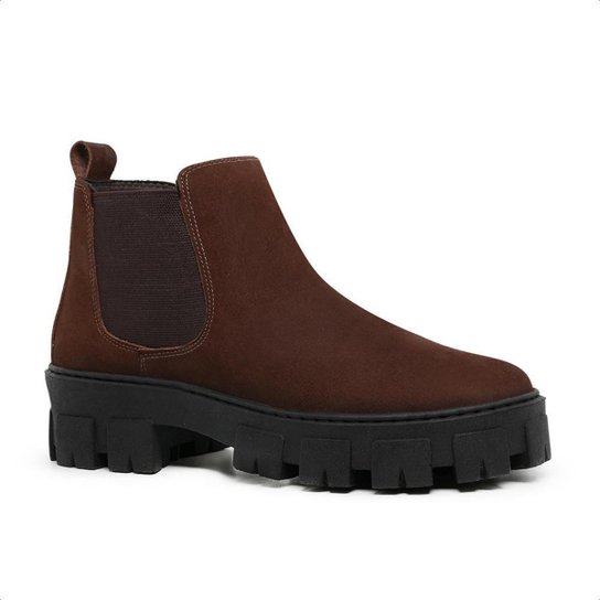 Bota Chelsea Masculina em Couro Nobuck Marrom e Sola Tratorada 24788