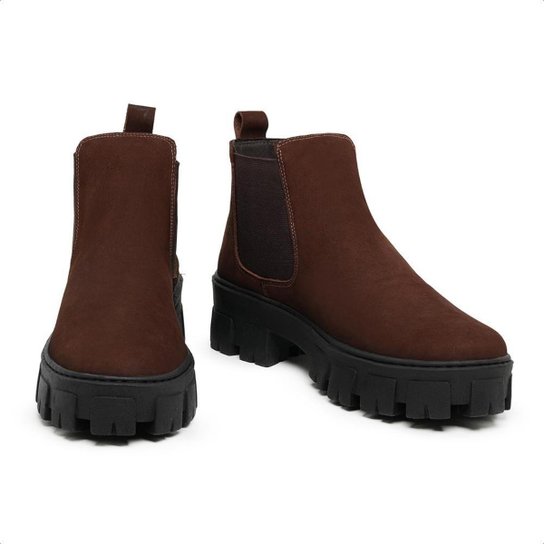 Bota Chelsea Masculina em Couro Nobuck Marrom e Sola Tratorada 24788