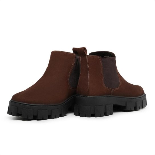 Bota Chelsea Masculina em Couro Nobuck Marrom e Sola Tratorada 24788
