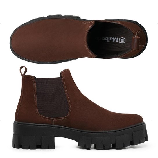 Bota Chelsea Masculina em Couro Nobuck Marrom e Sola Tratorada 24788