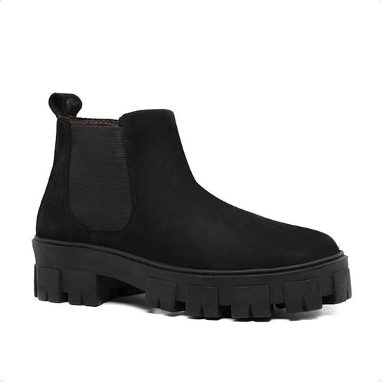 Bota Chelsea Masculina em Couro Nobuck Preto e Sola Tratorada 24788