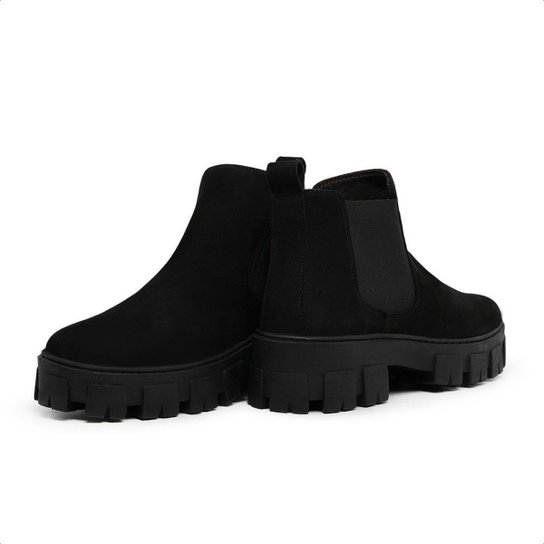 Bota Chelsea Masculina em Couro Nobuck Preto e Sola Tratorada 24788