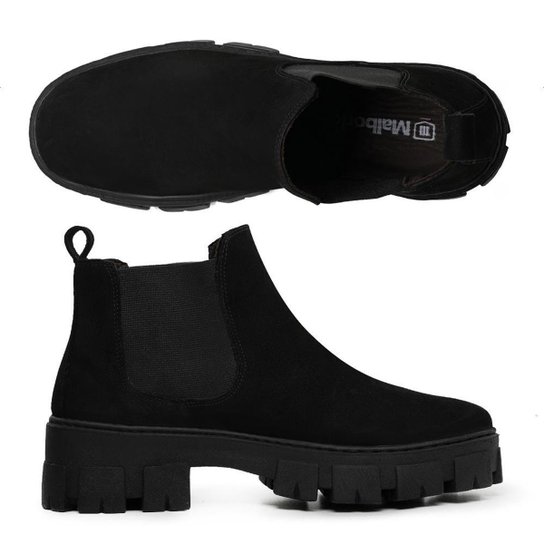 Bota Chelsea Masculina em Couro Nobuck Preto e Sola Tratorada 24788
