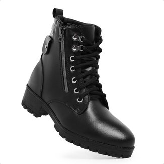 Bota Coturno Casual Feminino Preto Botinha Feminina Moderna Cano Curto Zíper Confortável