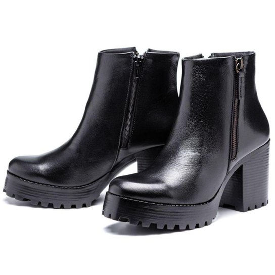 Bota Coturno Couro Feminino Zíper Moda Elegante Moderno Resistente Salto AltoTratorado