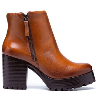 Bota Coturno Couro Feminino Zíper Moda Elegante Moderno Resistente Salto AltoTratorado