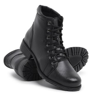 Bota Coturno Feminina Cadarço Conforto Preta
