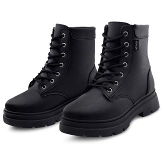 Bota Coturno Feminina Tratorada Menina Super Conforto Cano Médio Preta