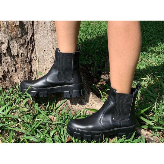 Bota Coturno Feminino Tratorada Chelsea Macia Confortável