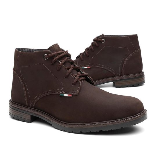 Bota Coturno Masculino de Couro Café Solado Costurado Casual