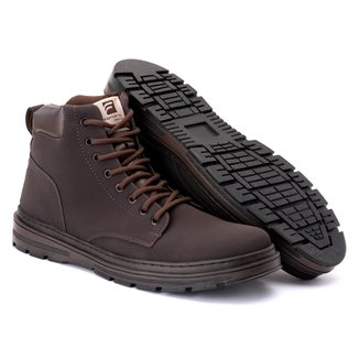 Bota Coturno Masculino Preto e Marrom Sintético com Ziper
