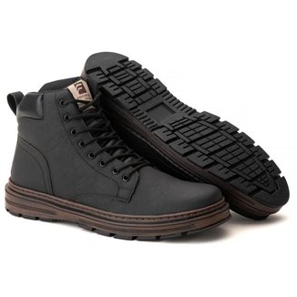 Bota Coturno Masculino Preto e Marrom Sintético com Ziper