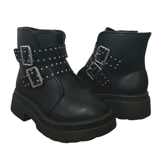 Bota Coturno Tratorada Fivela Infantil Menina Molekinha 2182.114 Preto