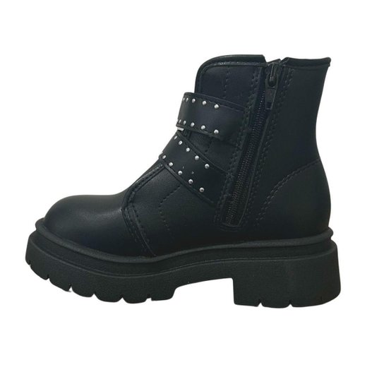 Bota Coturno Tratorada Fivela Infantil Menina Molekinha 2182.114 Preto