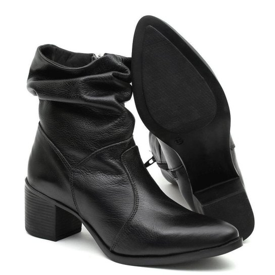 Bota Couro Venetto Sanfonado Bico Fico Feminina