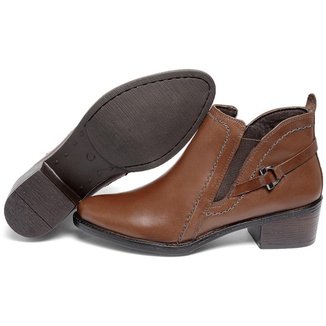 Bota Feminina Cano Curto Couro Legítimo Saltinho Cor Café