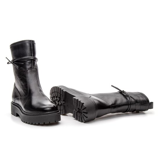 Bota Feminina Cano Curto Tratorada Conforto Casual Em Couro