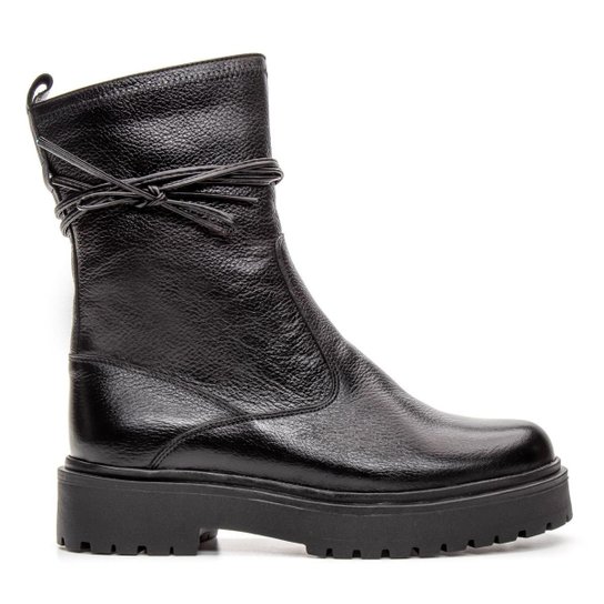 Bota Feminina Cano Curto Tratorada Conforto Casual Em Couro
