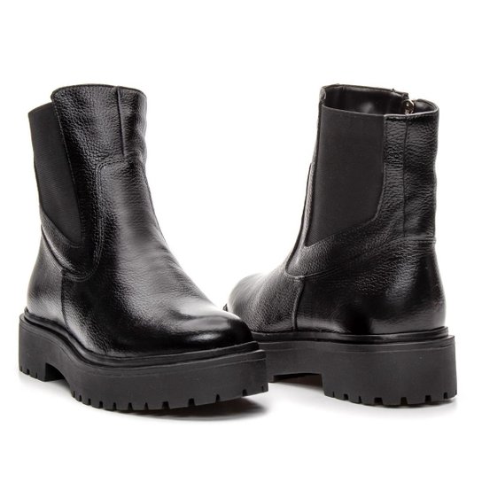 Bota Feminina Cano Curto Tratorada Conforto Casual Em Couro