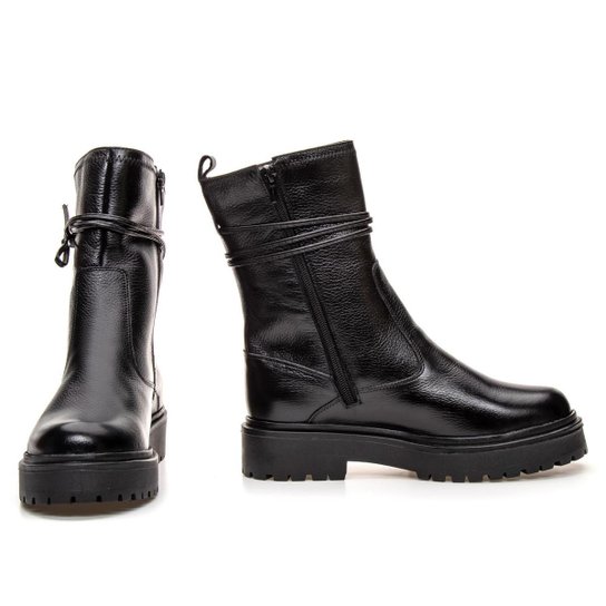 Bota Feminina Cano Curto Tratorada Conforto Casual Em Couro