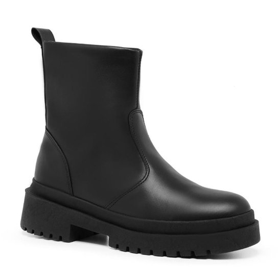 Bota Feminina Cano Curto Tratorada Zíper Lisa Estilo Moderna