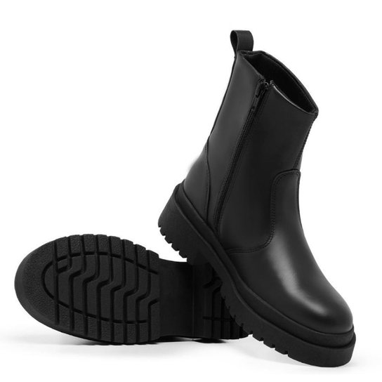 Bota Feminina Cano Curto Tratorada Zíper Lisa Estilo Moderna