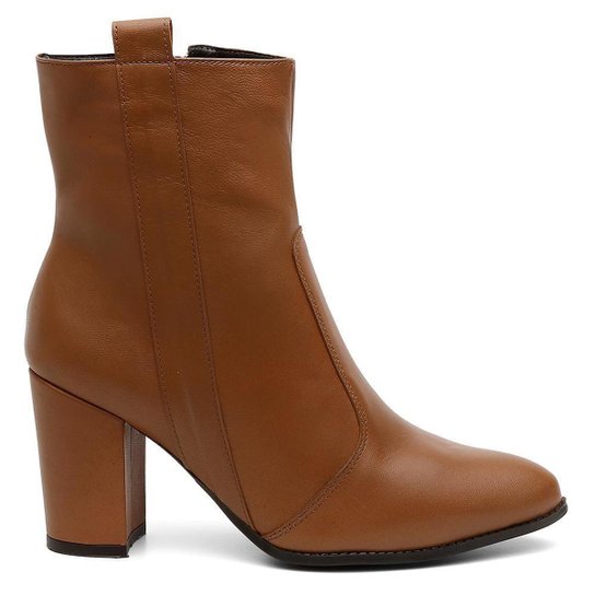 Bota Feminina Couro Cano Médio Salto Alto Casual