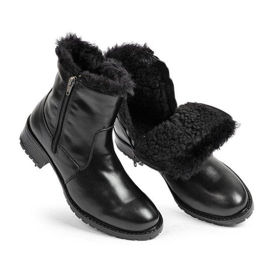 Bota Feminina Para Neve Em Couro Forrada Com La E Impermeavel - Oslo Siena Preta