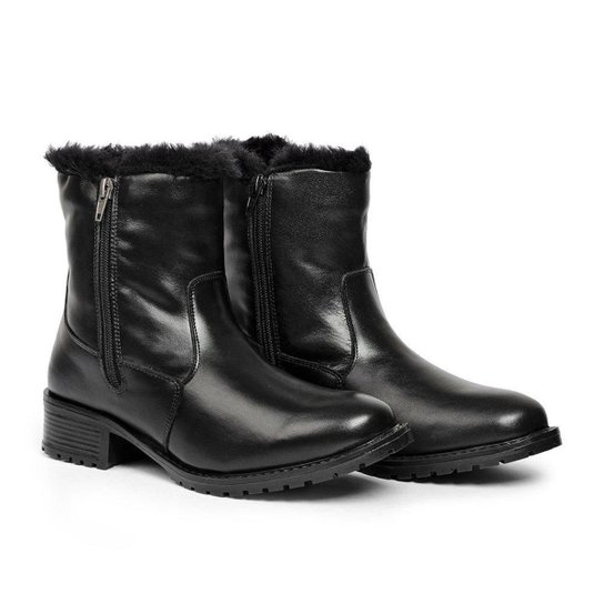 Bota Feminina Para Neve Em Couro Forrada Com La E Impermeavel - Oslo Siena Preta