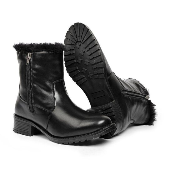 Bota Feminina Para Neve Em Couro Forrada Com La E Impermeavel - Oslo Siena Preta