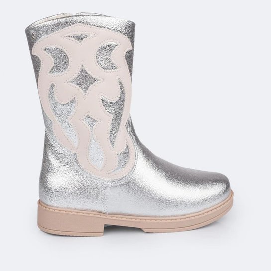 Bota Infantil Menina Safira Cano Longo Prata Nude Pampili
