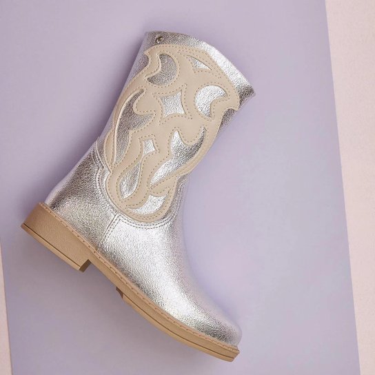 Bota Infantil Menina Safira Cano Longo Prata Nude Pampili