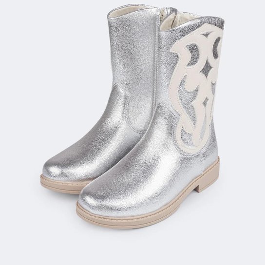 Bota Infantil Menina Safira Cano Longo Prata Nude Pampili